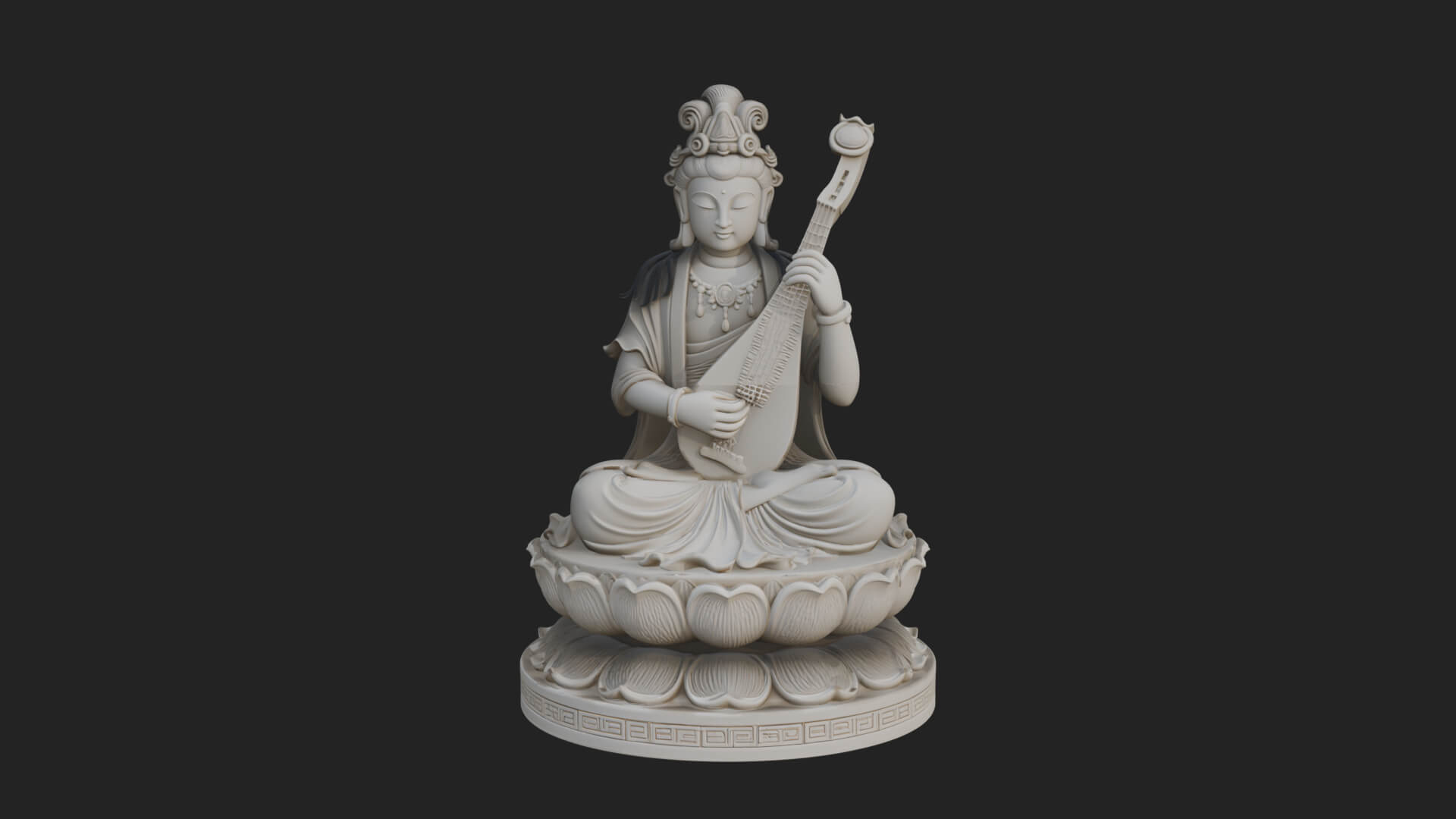 Guanyin with Lute Statue Design 3 3D Print Model 3D Model