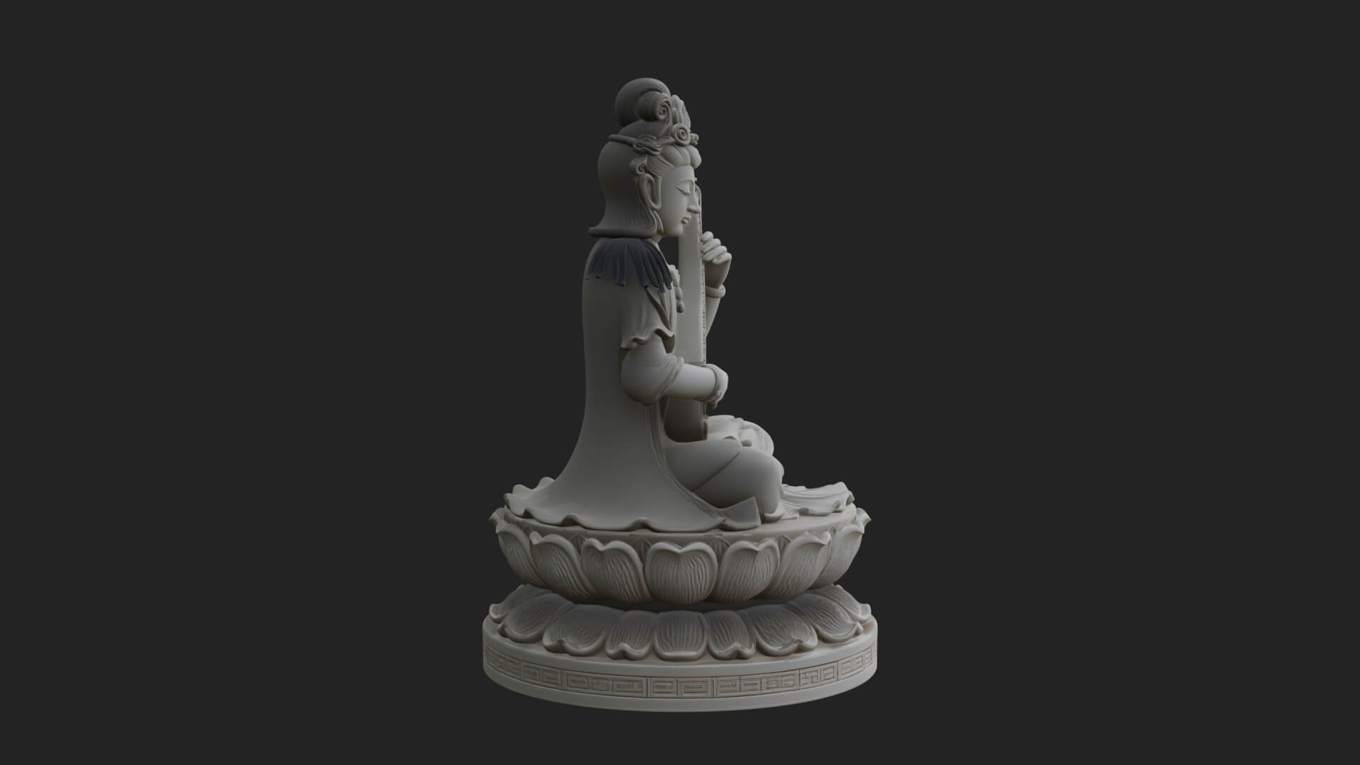 Guanyin with Lute Statue Design 3 3D Print Model 3D Model