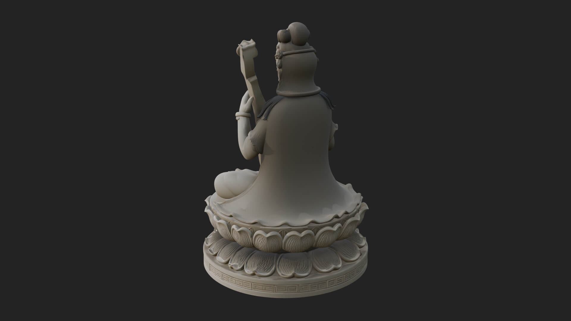 Guanyin with Lute Statue Design 3 3D Print Model 3D Model