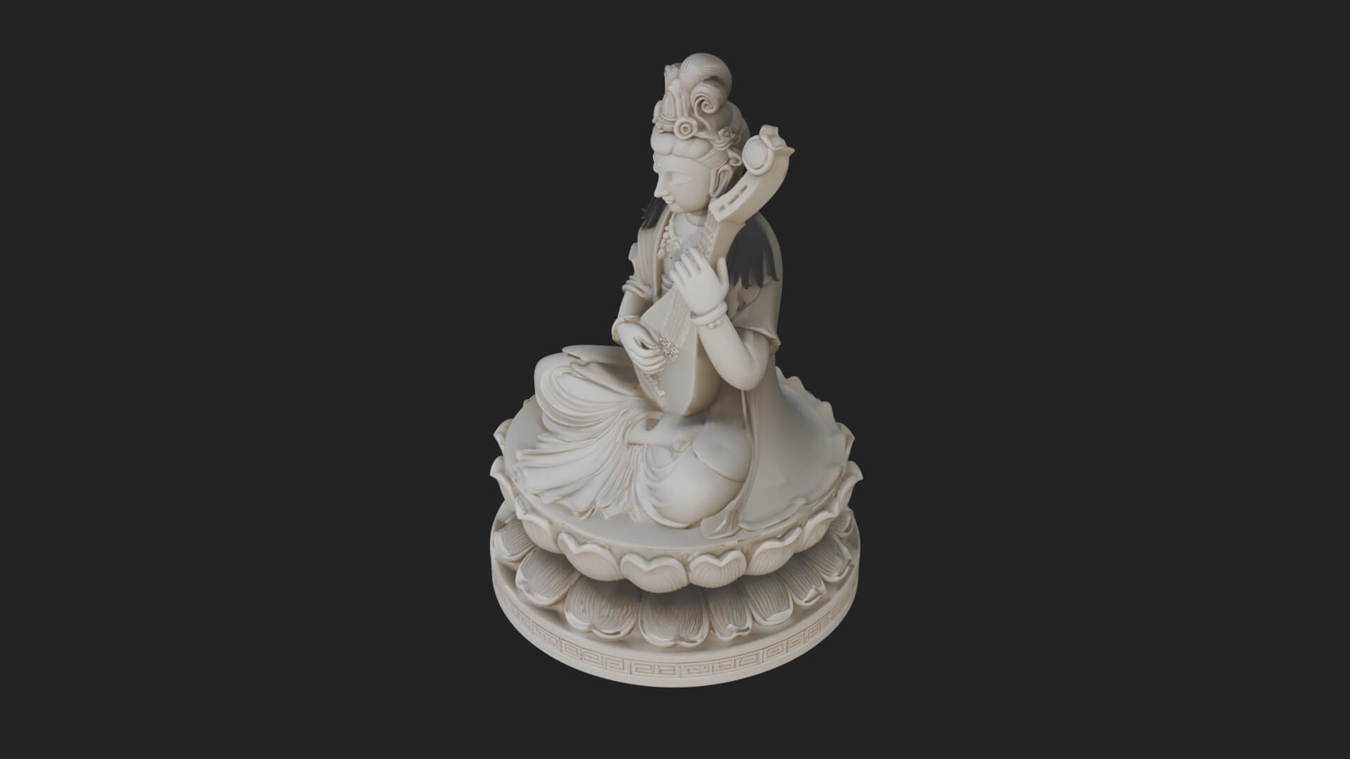 Guanyin with Lute Statue Design 3 3D Print Model 3D Model