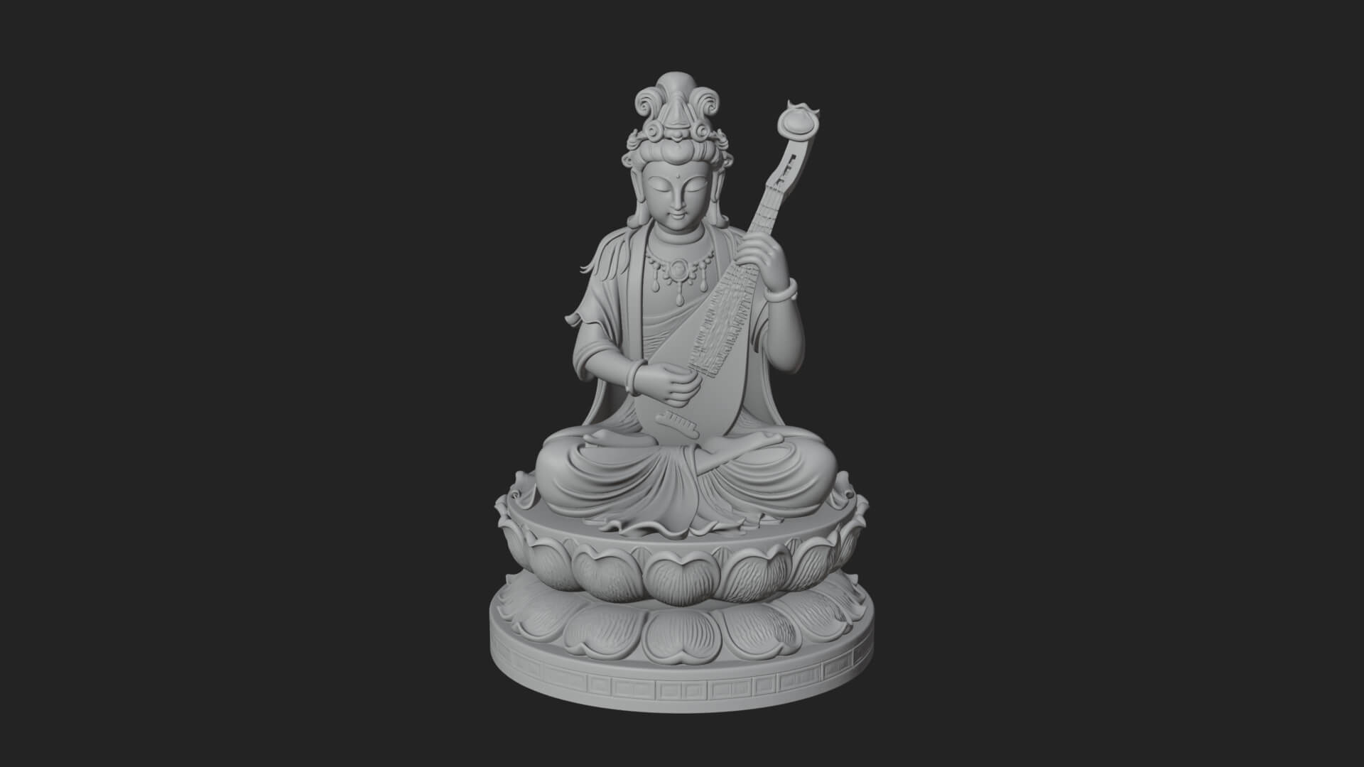 Guanyin with Lute Statue Design 3 3D Print Model 3D Model