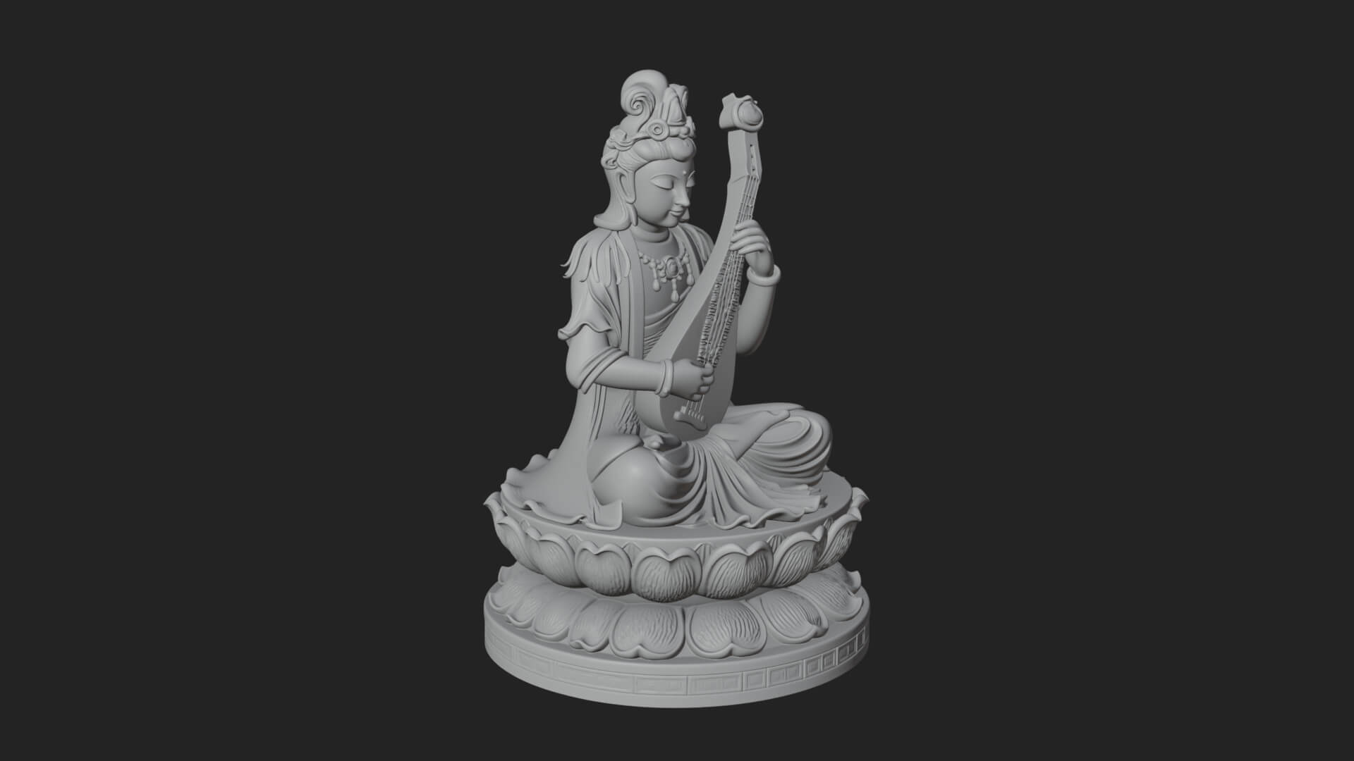 Guanyin with Lute Statue Design 3 3D Print Model 3D Model