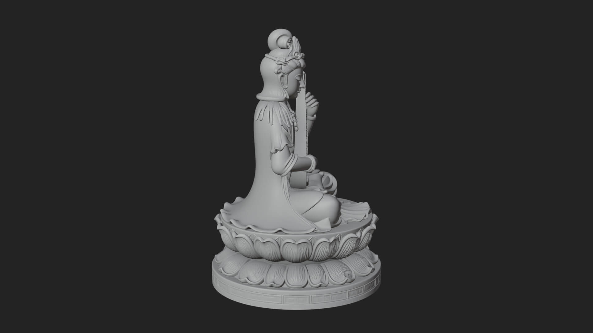 Guanyin with Lute Statue Design 3 3D Print Model 3D Model