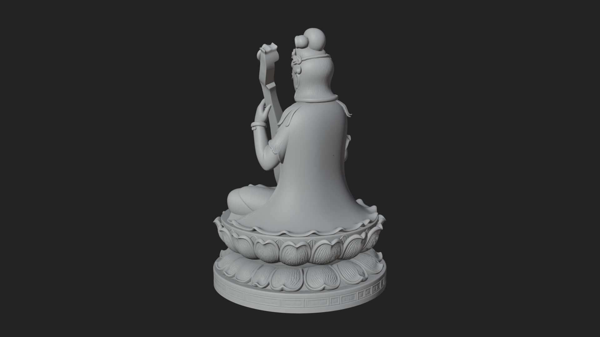 Guanyin with Lute Statue Design 3 3D Print Model 3D Model