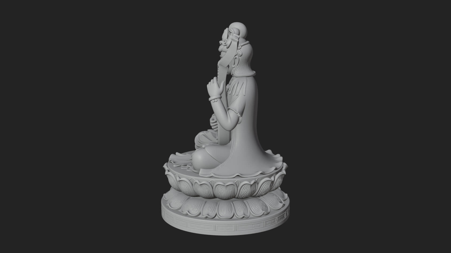 Guanyin with Lute Statue Design 3 3D Print Model 3D Model