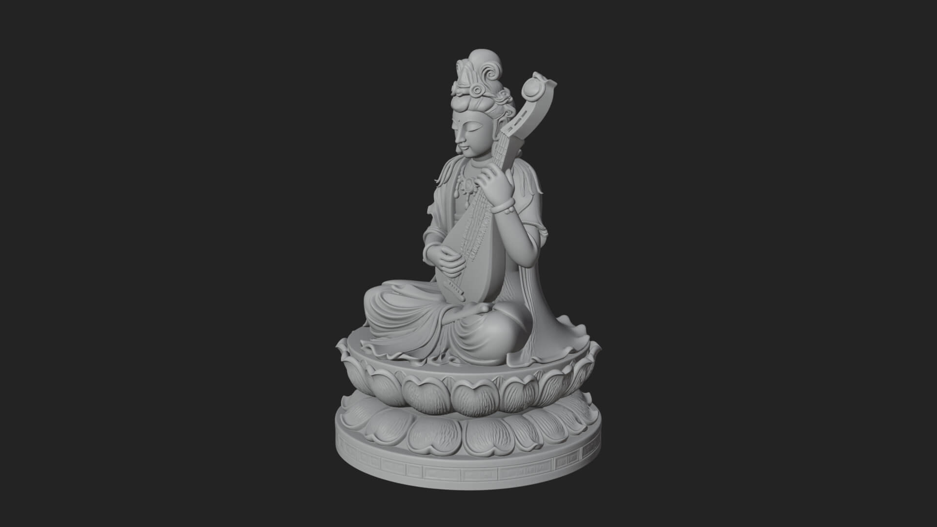 Guanyin with Lute Statue Design 3 3D Print Model 3D Model