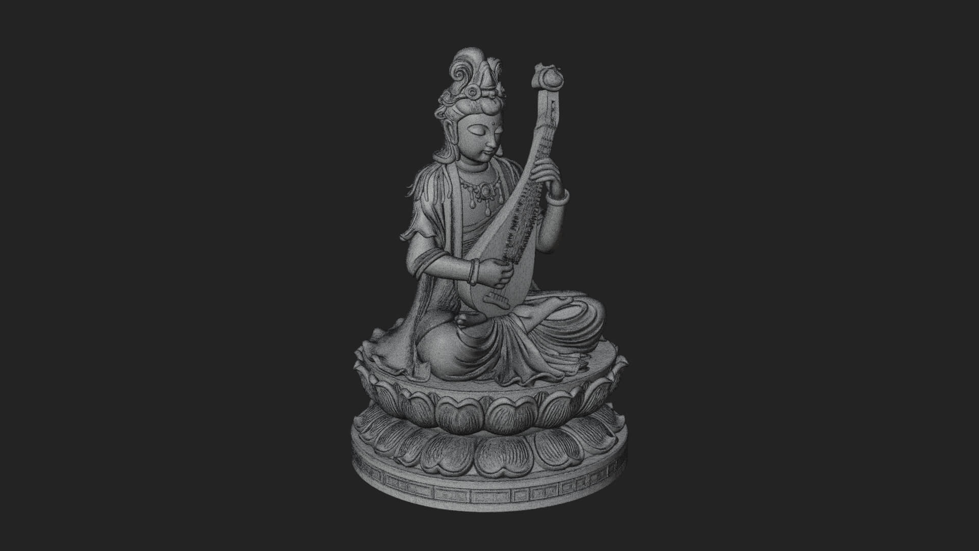 Guanyin with Lute Statue Design 3 3D Print Model 3D Model