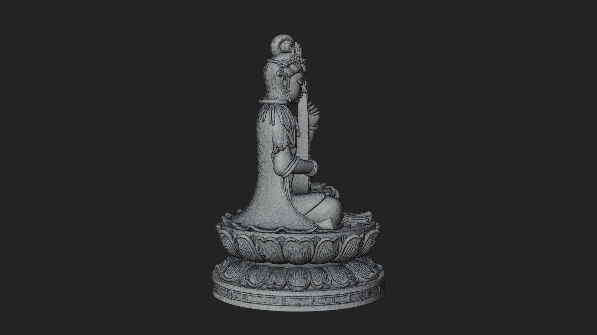 Guanyin with Lute Statue Design 3 3D Print Model 3D Model