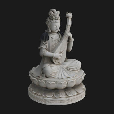 Guanyin with Lute Statue Design 3 3D Print Model