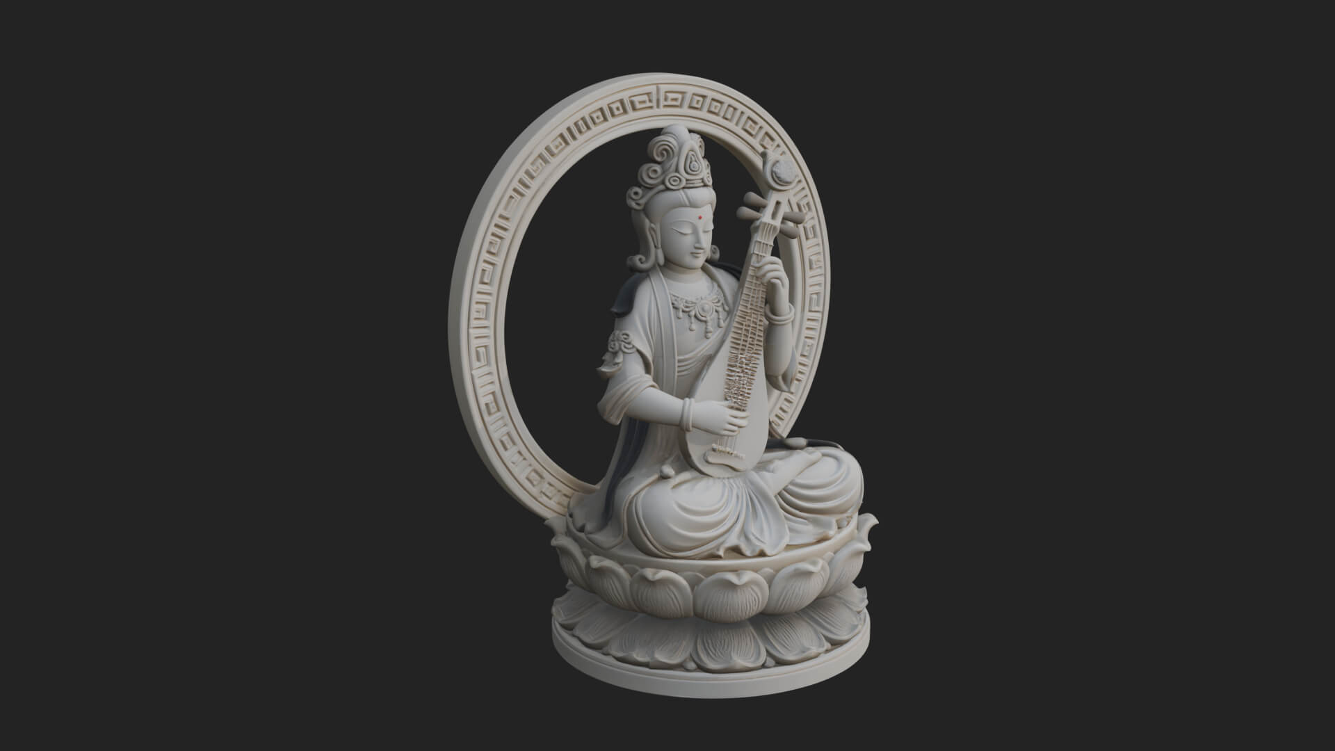 Guanyin with Lute Statue Design 4 3D Print Model 3D Model