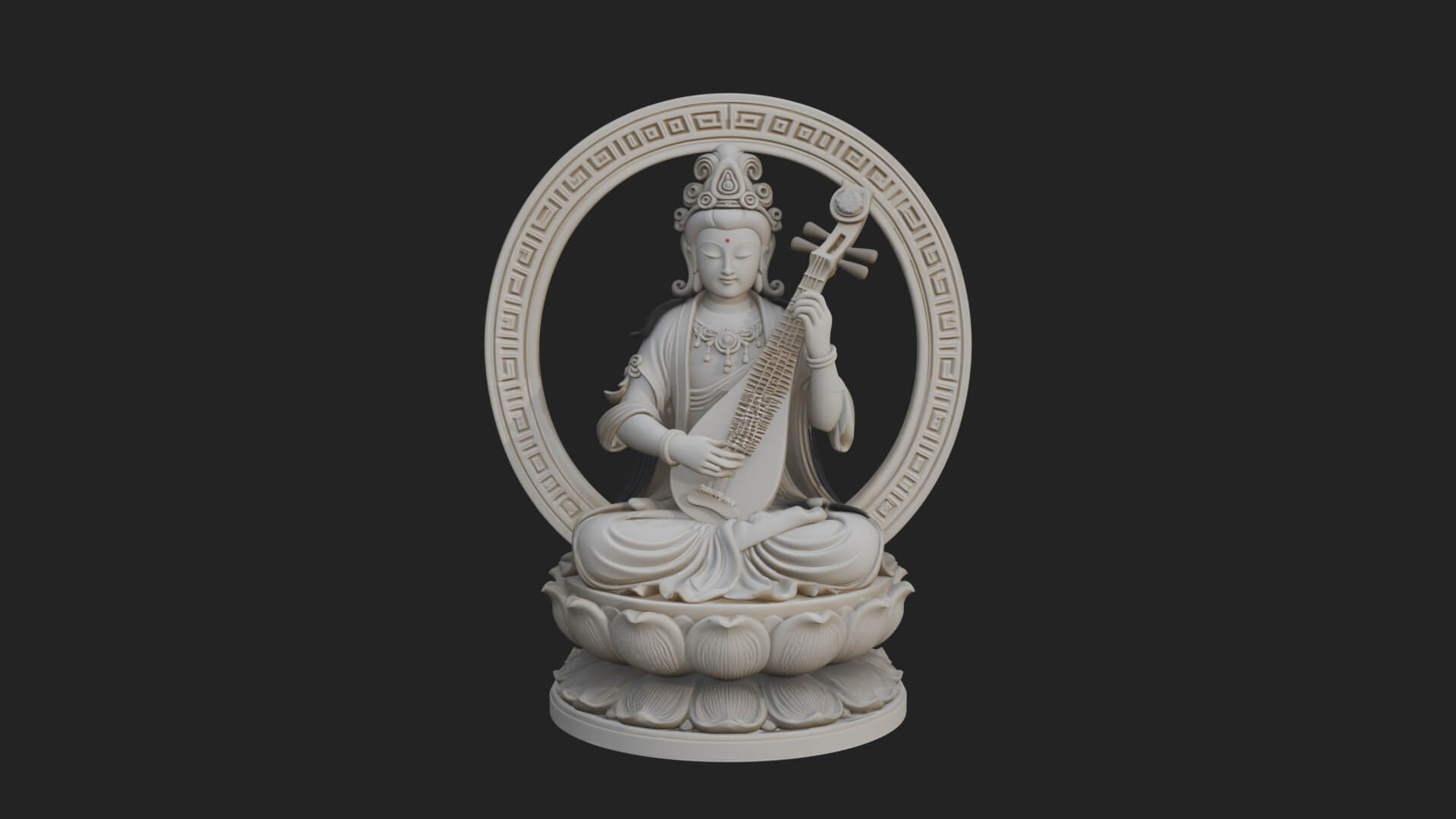 Guanyin with Lute Statue Design 4 3D Print Model 3D Model