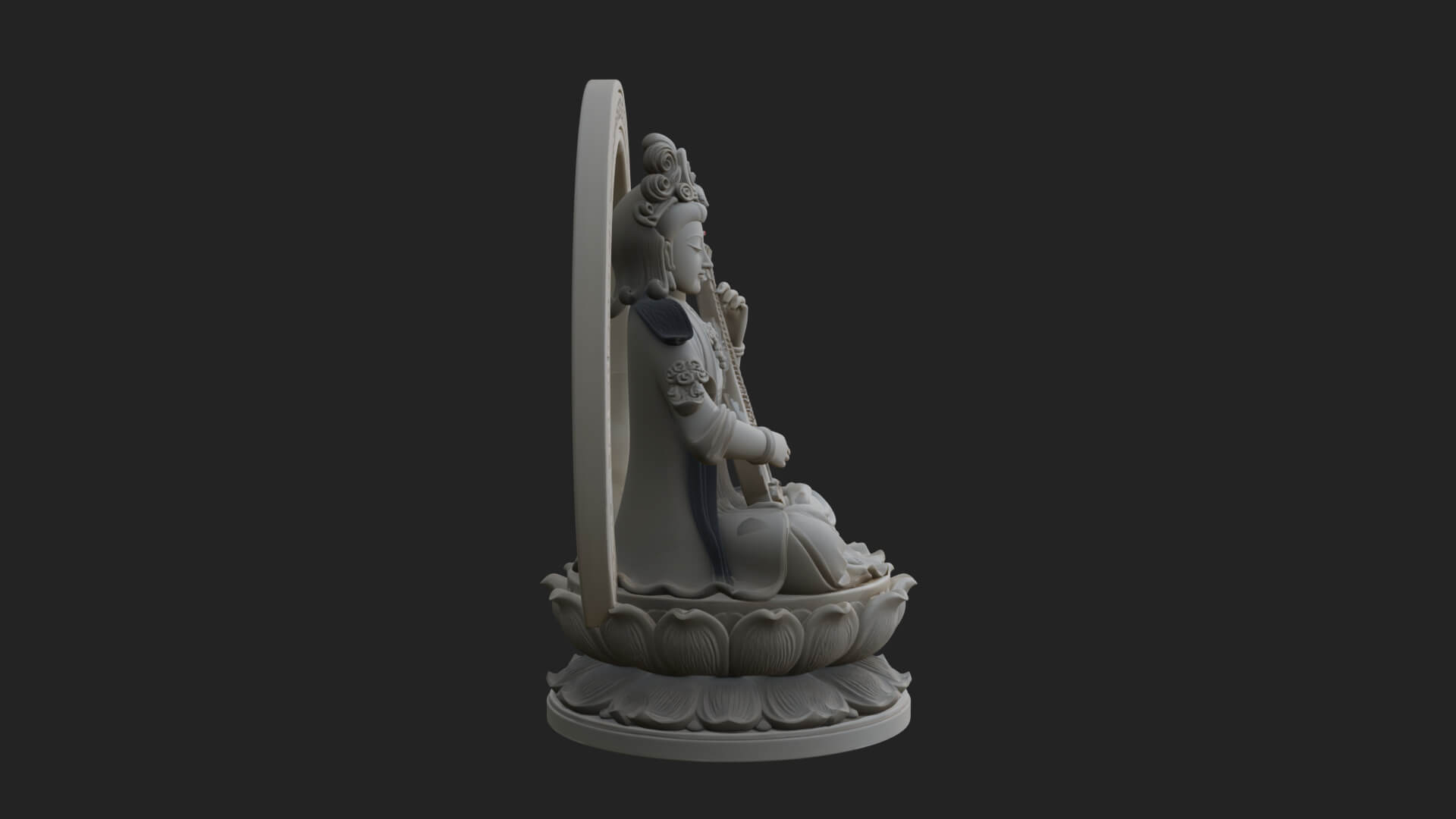Guanyin with Lute Statue Design 4 3D Print Model 3D Model