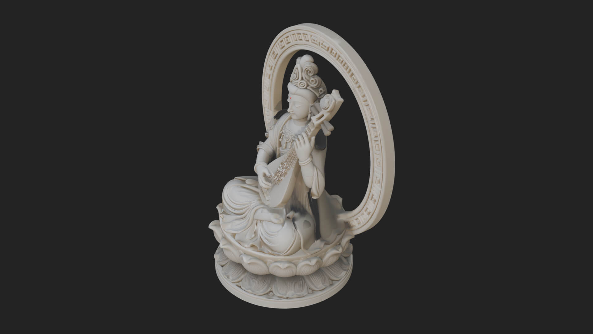 Guanyin with Lute Statue Design 4 3D Print Model 3D Model