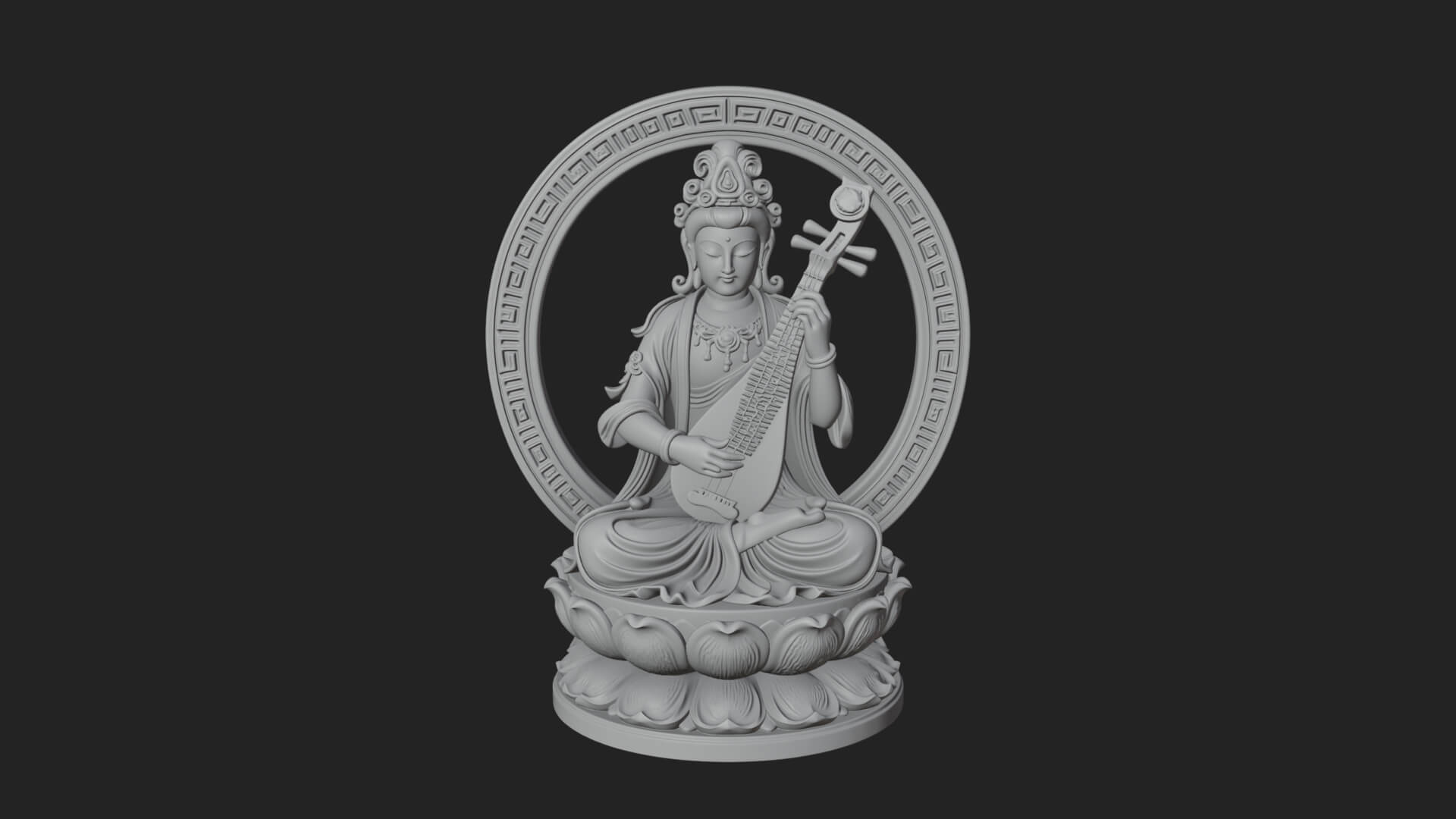 Guanyin with Lute Statue Design 4 3D Print Model 3D Model