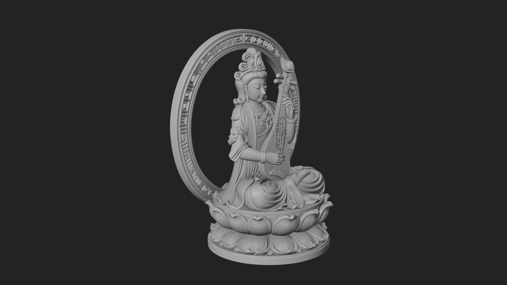 Guanyin with Lute Statue Design 4 3D Print Model 3D Model