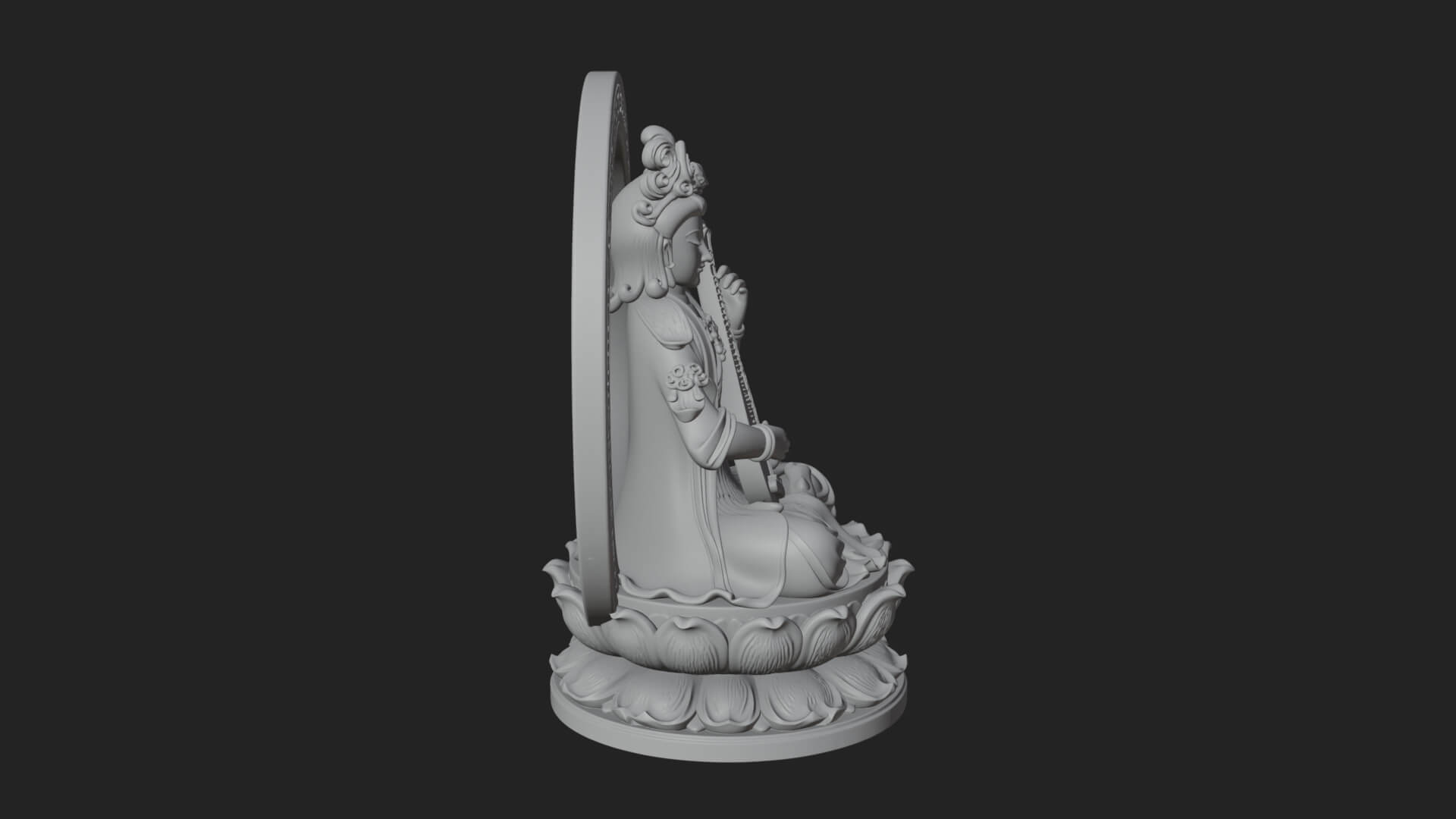 Guanyin with Lute Statue Design 4 3D Print Model 3D Model