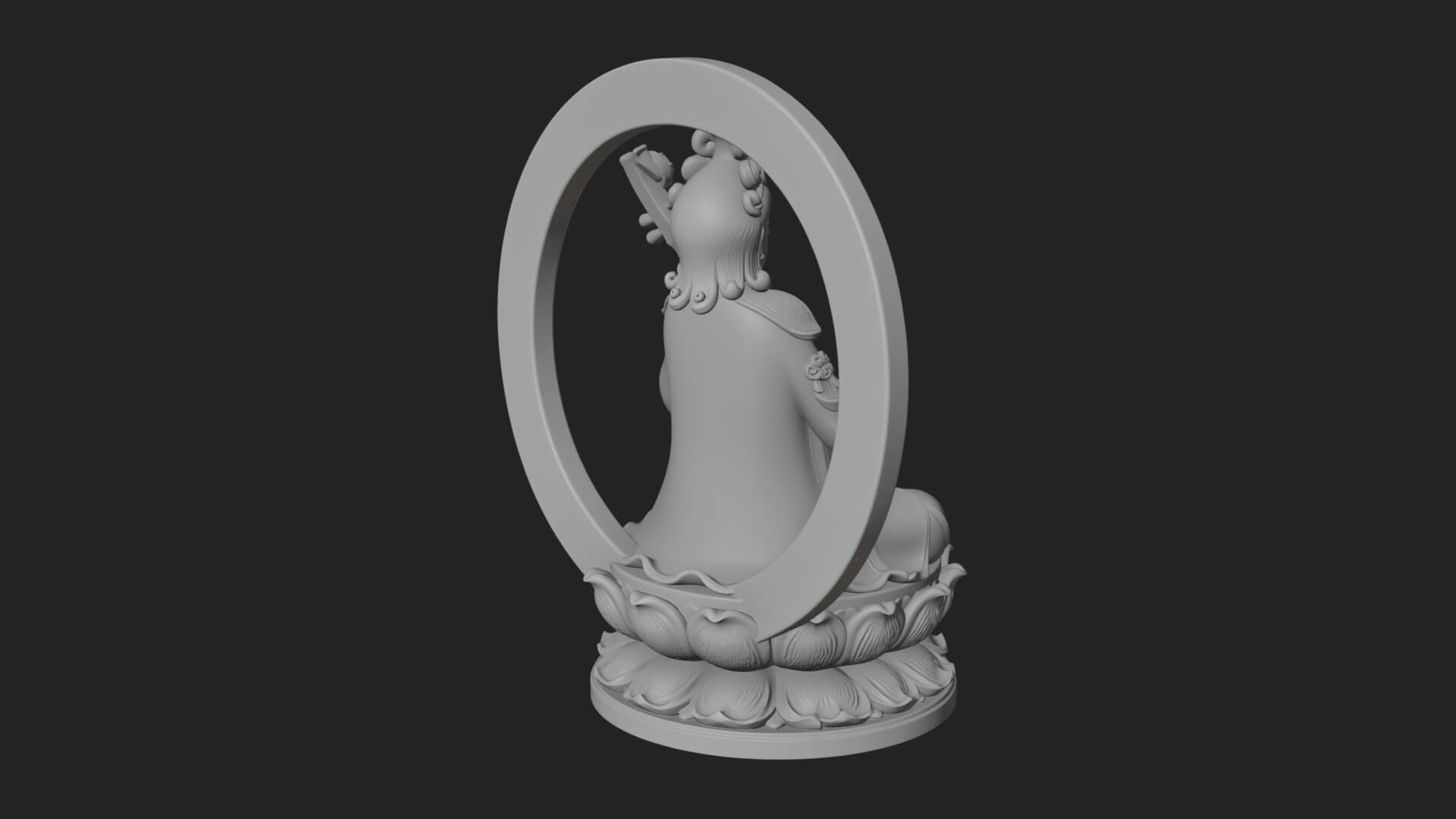 Guanyin with Lute Statue Design 4 3D Print Model 3D Model