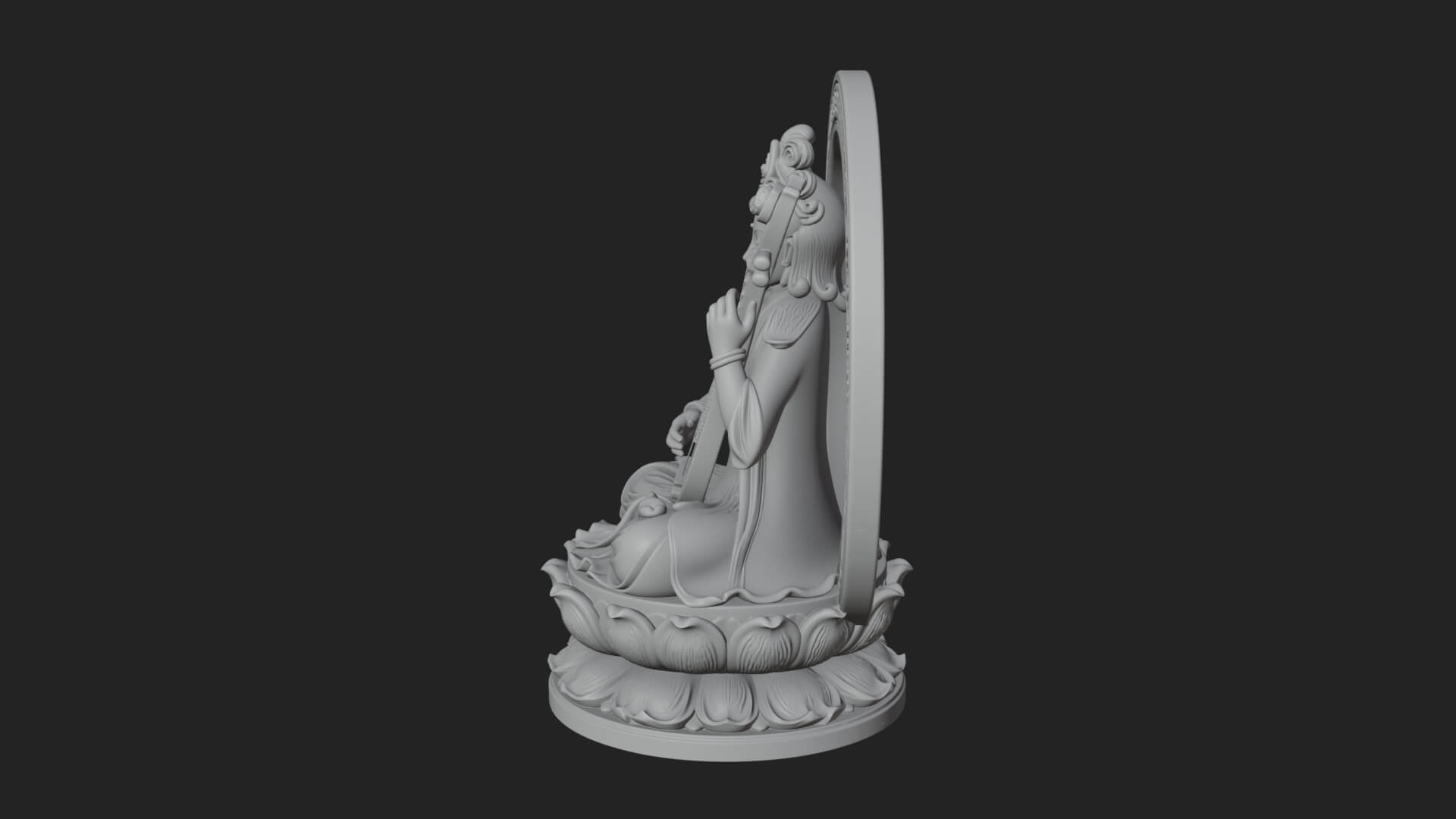 Guanyin with Lute Statue Design 4 3D Print Model 3D Model