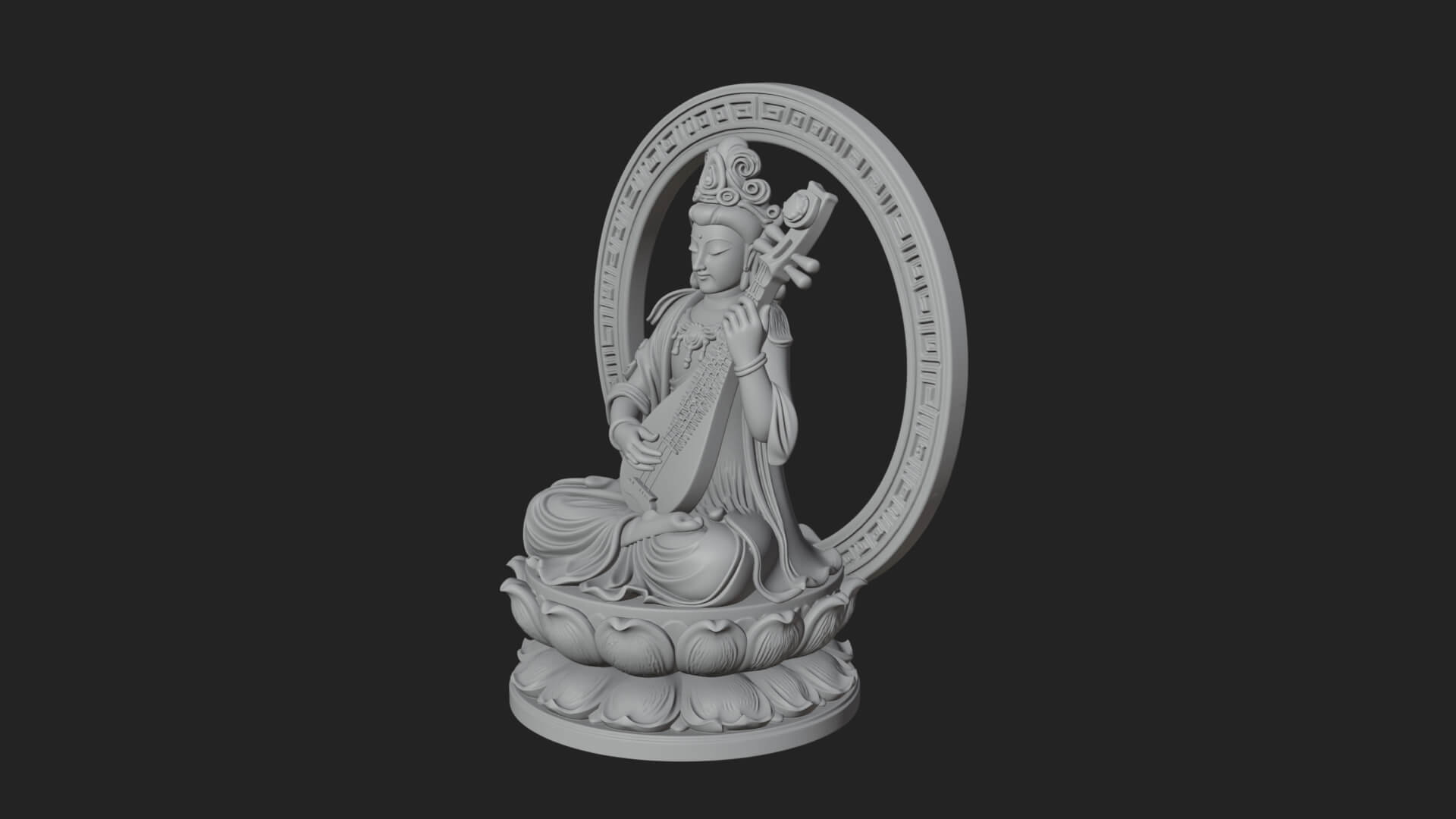 Guanyin with Lute Statue Design 4 3D Print Model 3D Model