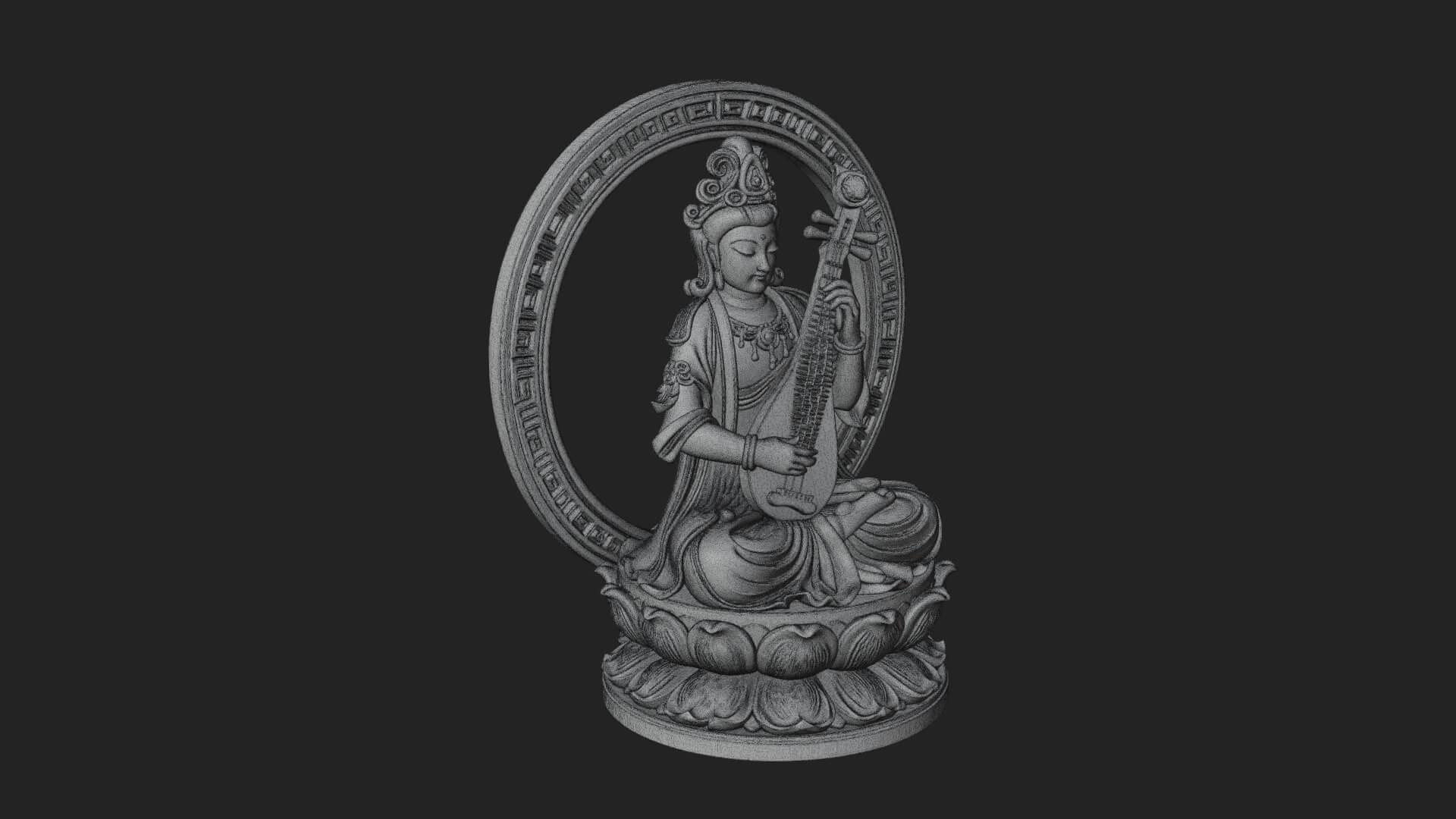 Guanyin with Lute Statue Design 4 3D Print Model 3D Model