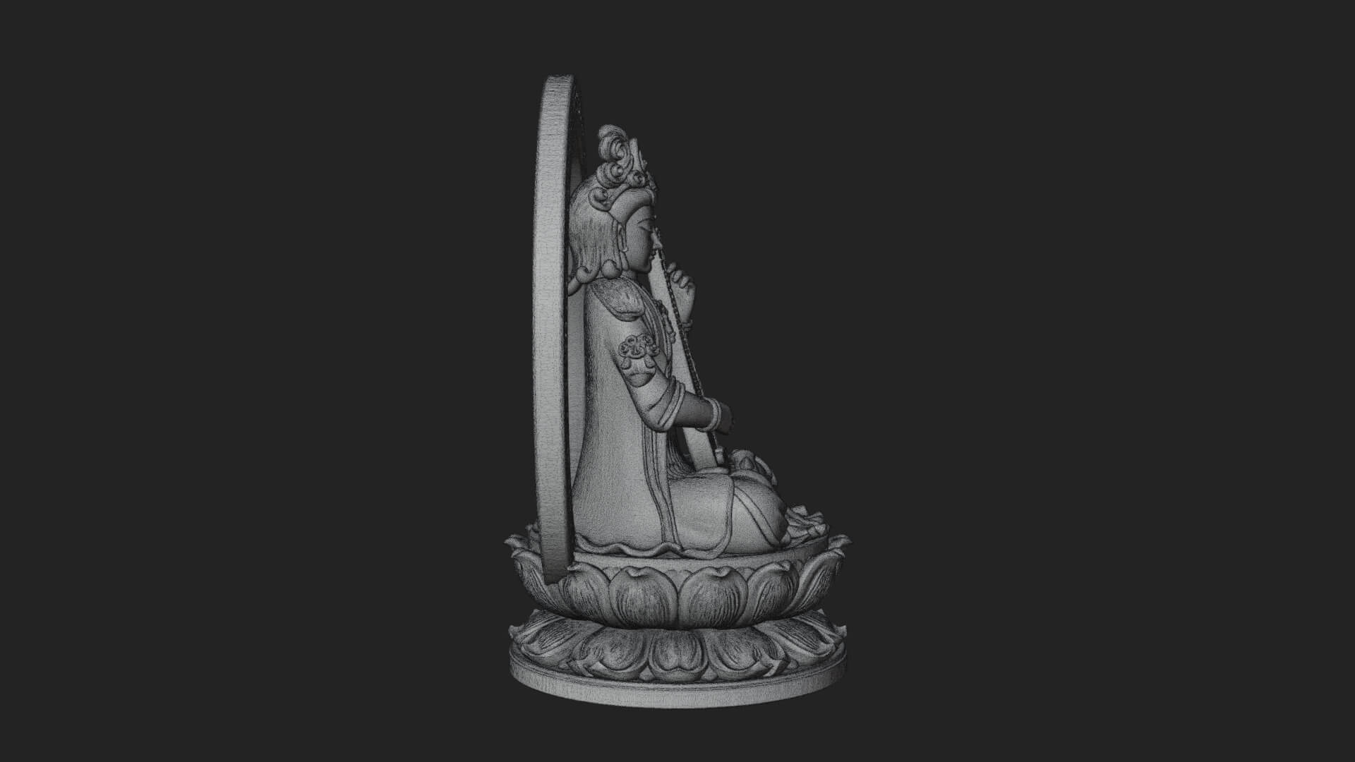 Guanyin with Lute Statue Design 4 3D Print Model 3D Model