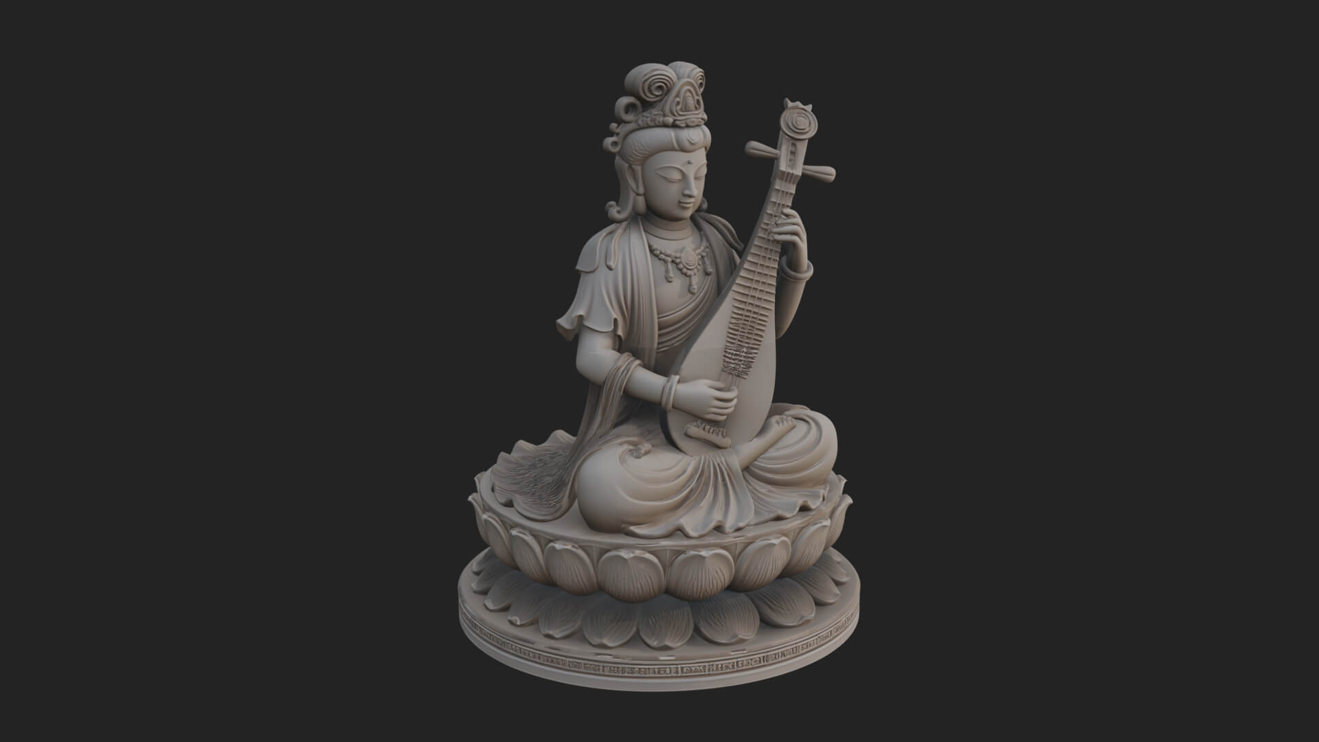 Guanyin with Lute Statue Design 5 3D Print Model 3D Model