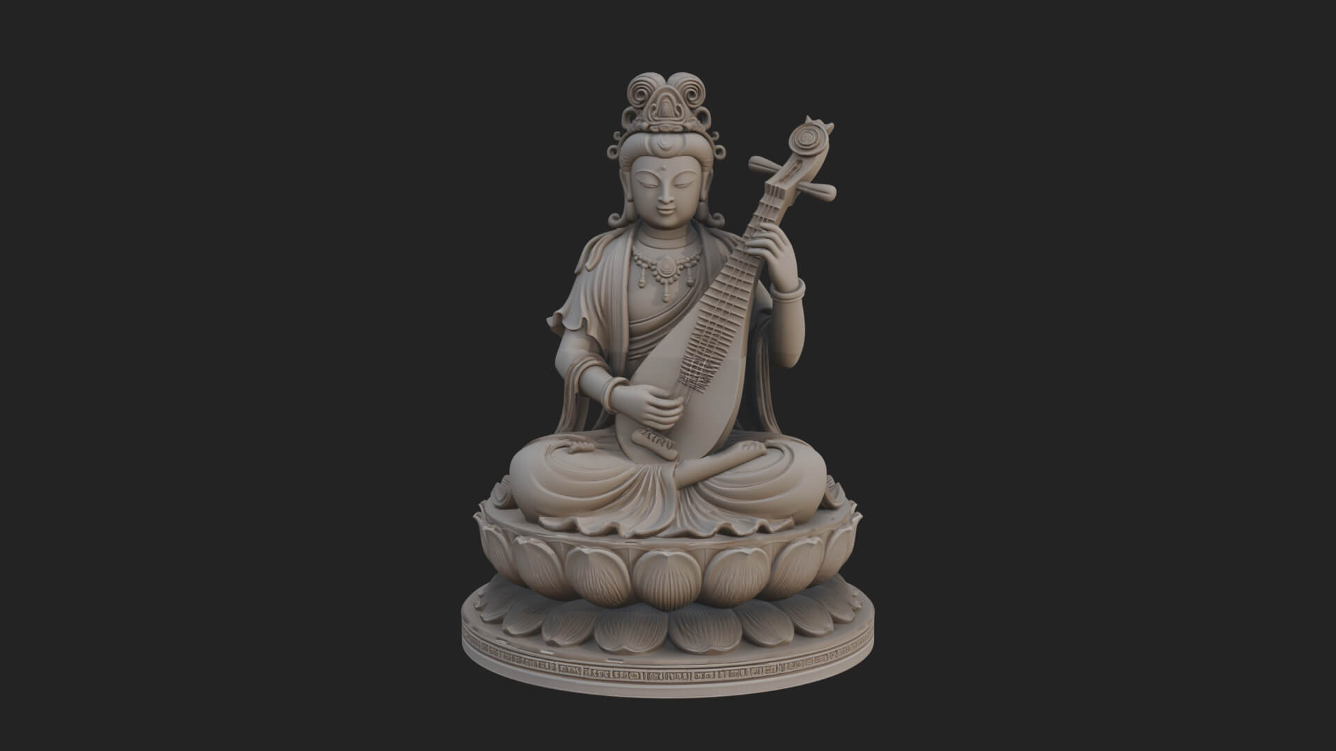 Guanyin with Lute Statue Design 5 3D Print Model 3D Model