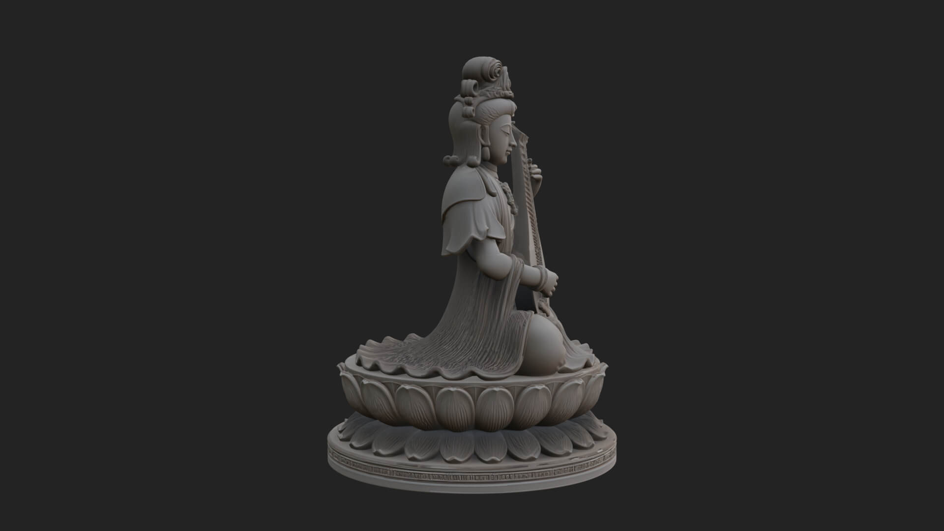 Guanyin with Lute Statue Design 5 3D Print Model 3D Model