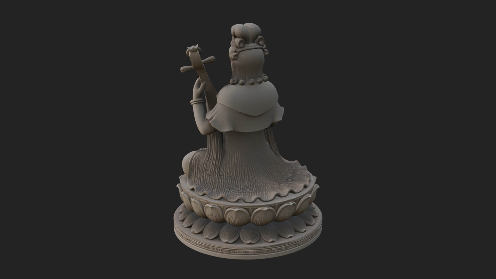 Guanyin with Lute Statue Design 5 3D Print Model 3D Model