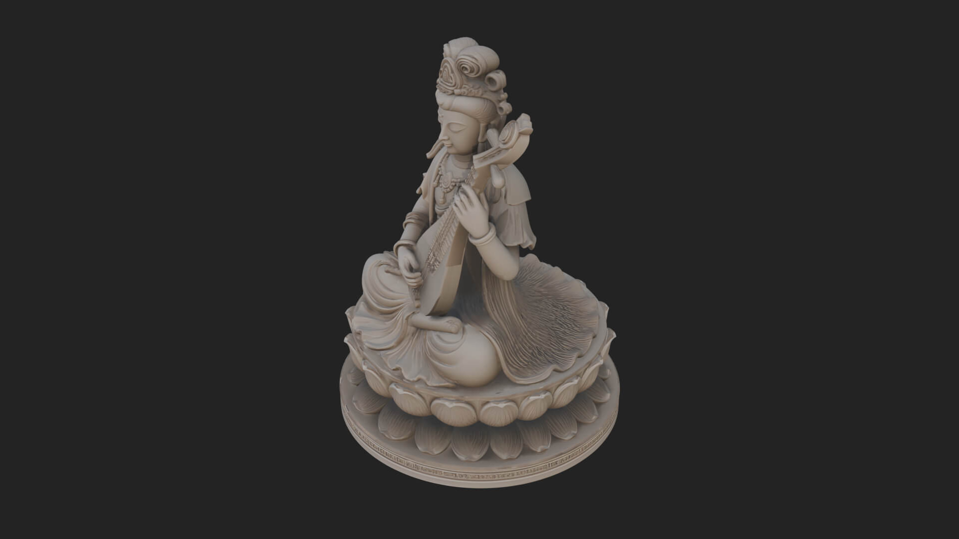 Guanyin with Lute Statue Design 5 3D Print Model 3D Model
