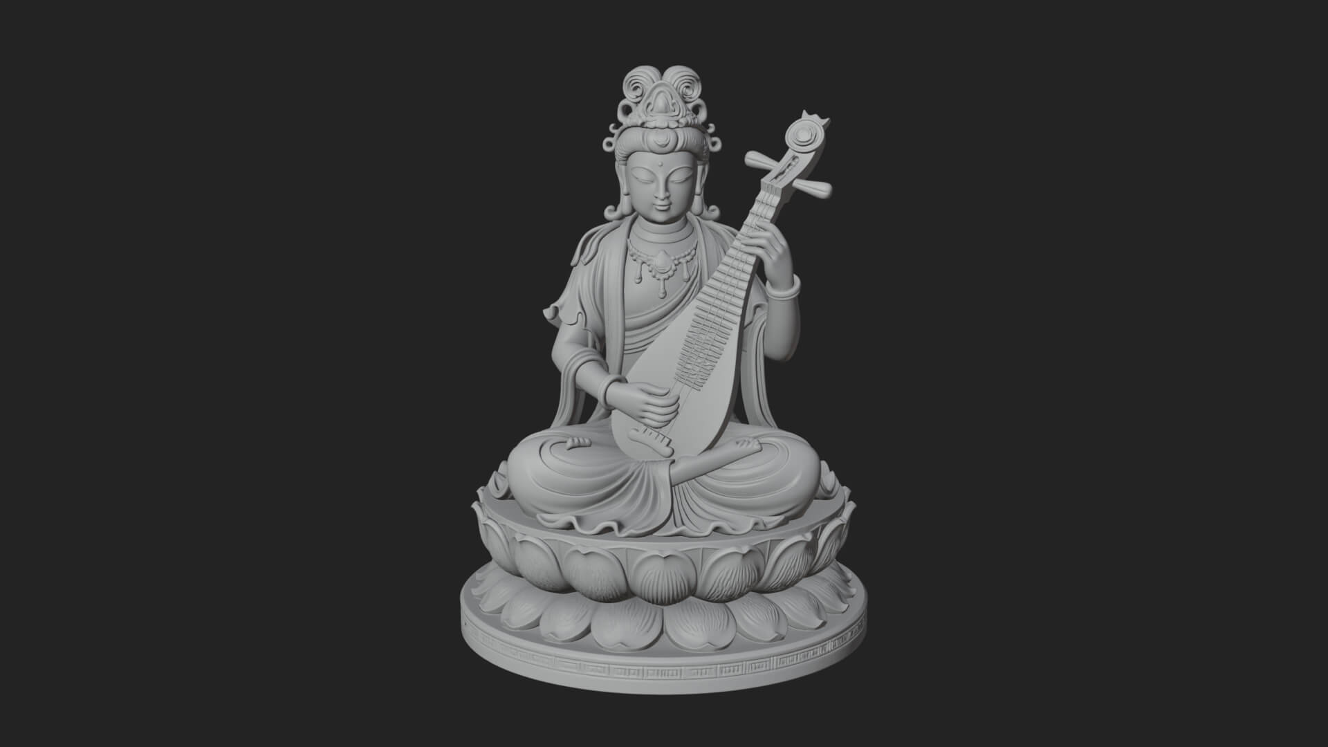 Guanyin with Lute Statue Design 5 3D Print Model 3D Model