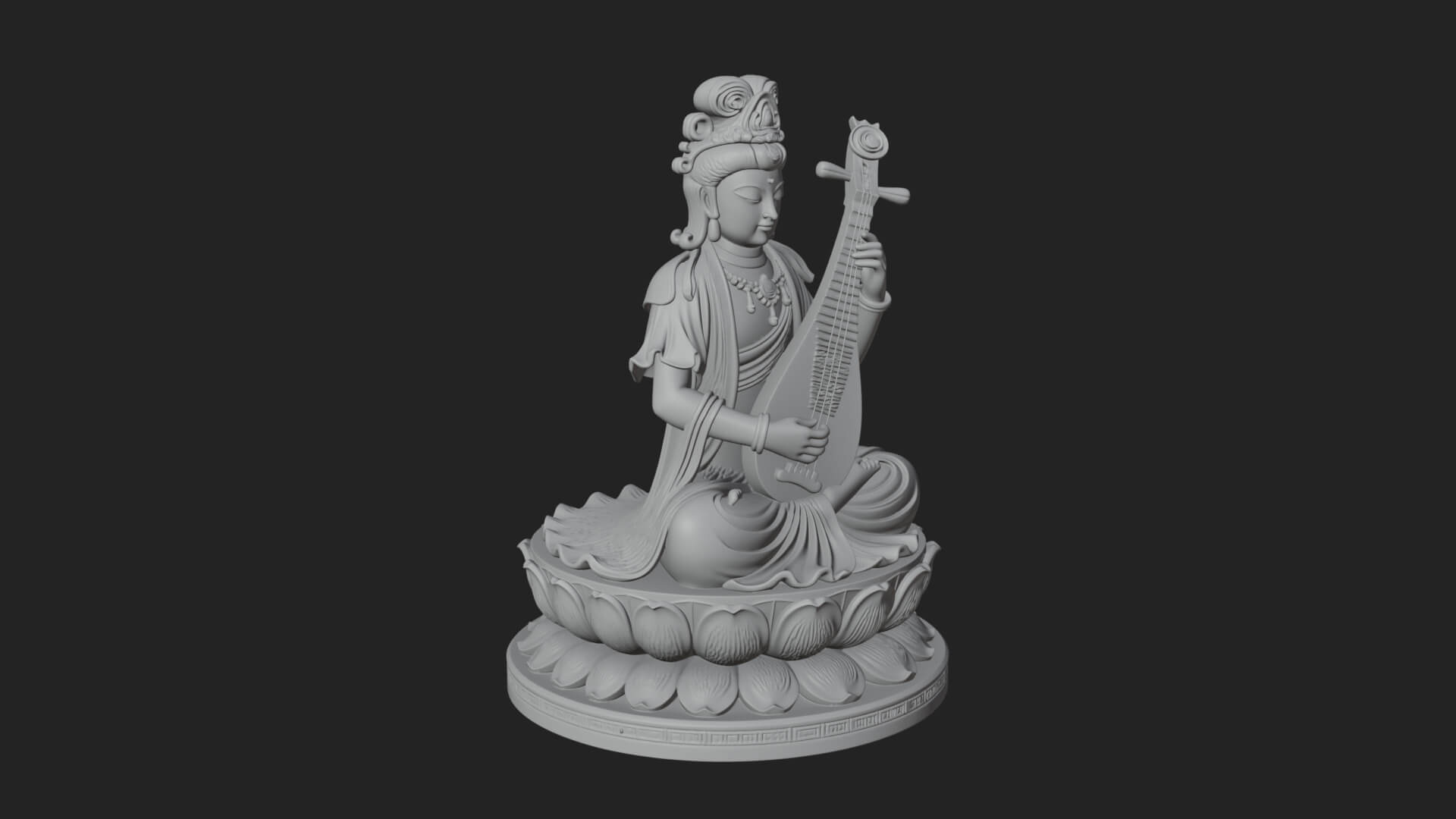 Guanyin with Lute Statue Design 5 3D Print Model 3D Model