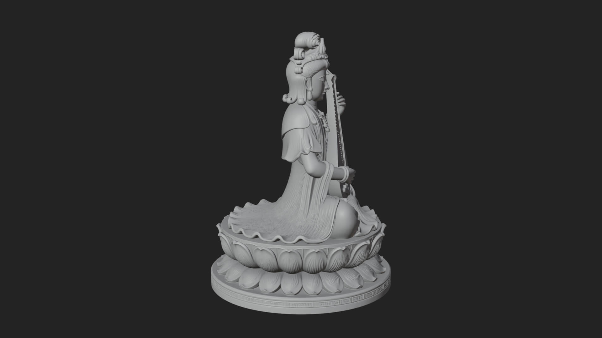 Guanyin with Lute Statue Design 5 3D Print Model 3D Model