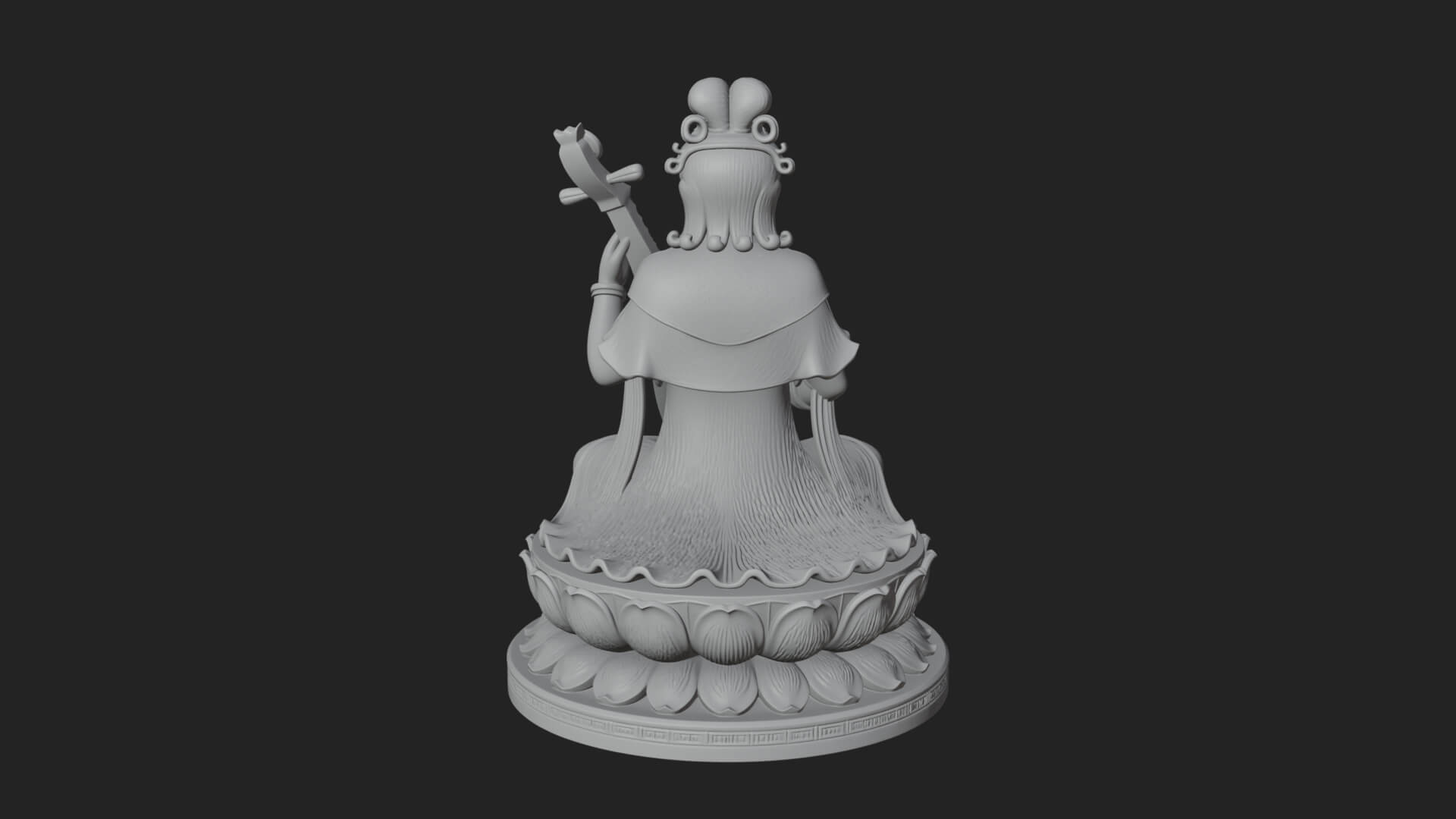 Guanyin with Lute Statue Design 5 3D Print Model 3D Model