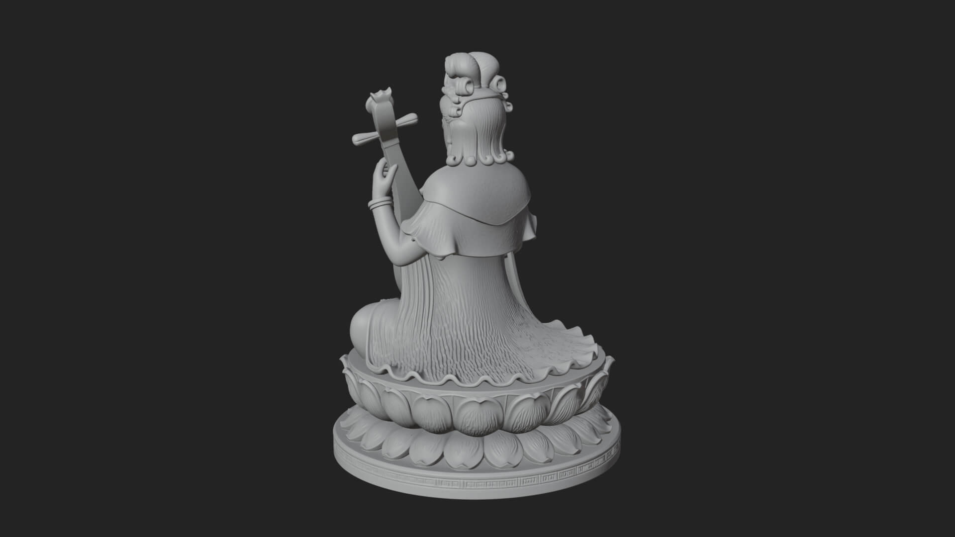 Guanyin with Lute Statue Design 5 3D Print Model 3D Model