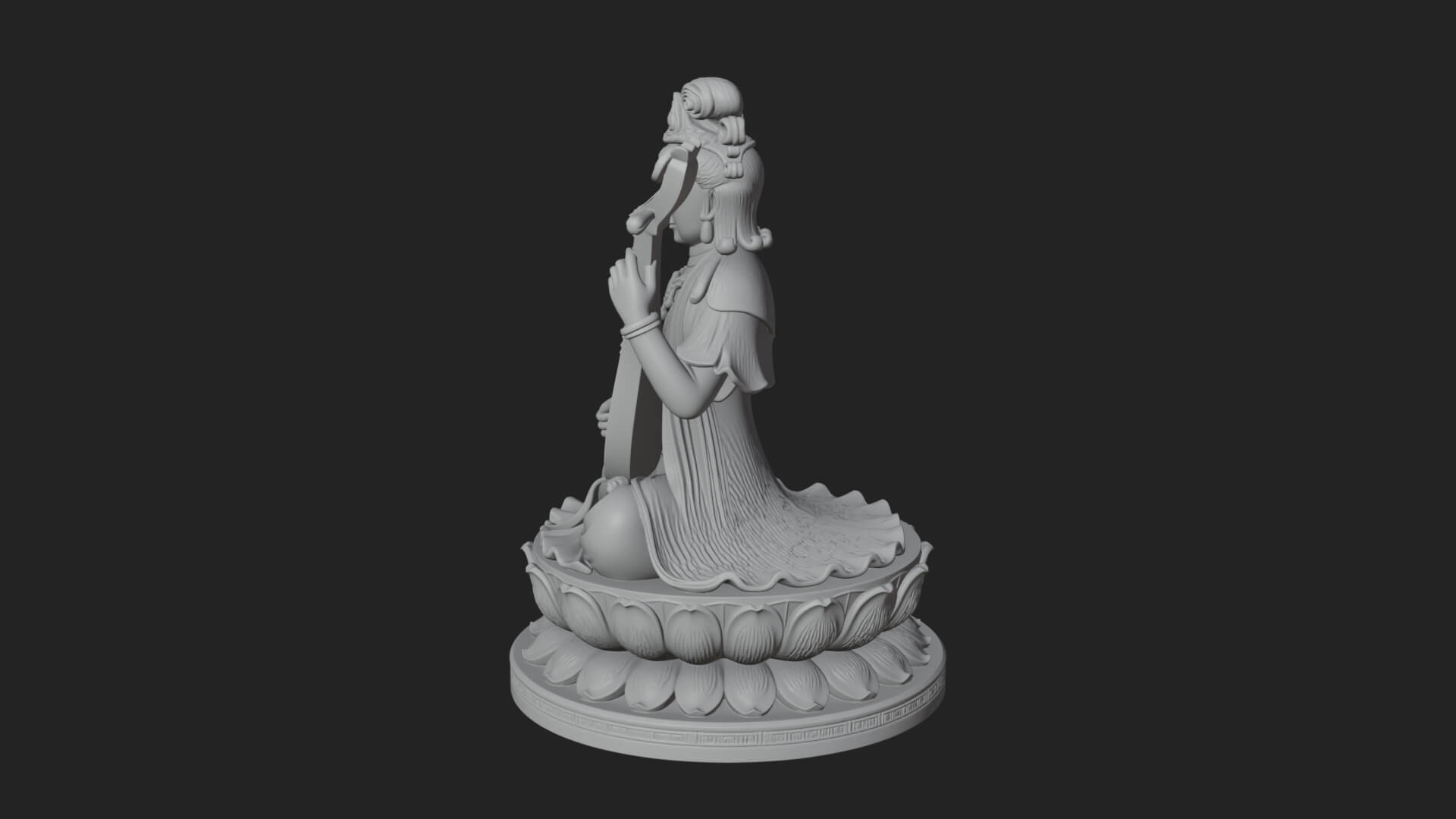 Guanyin with Lute Statue Design 5 3D Print Model 3D Model