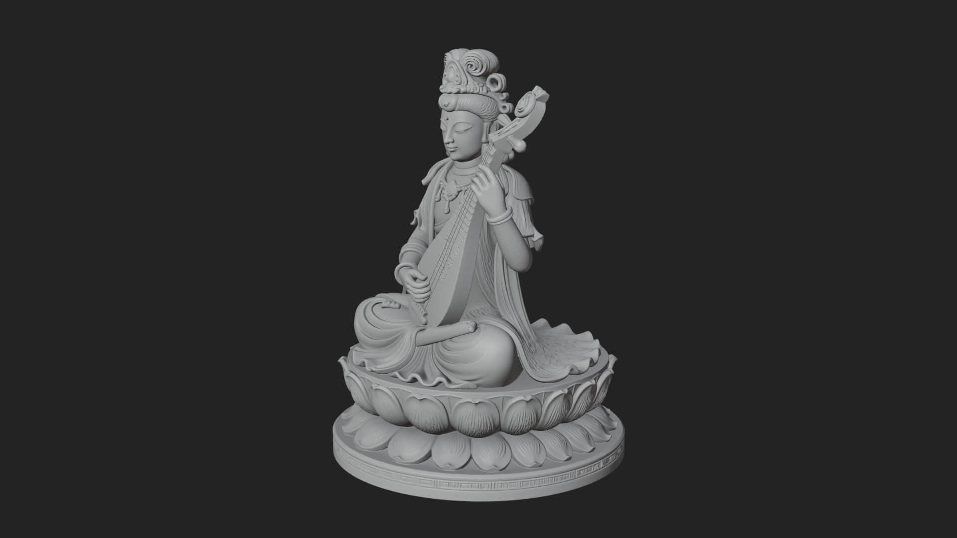 Guanyin with Lute Statue Design 5 3D Print Model 3D Model