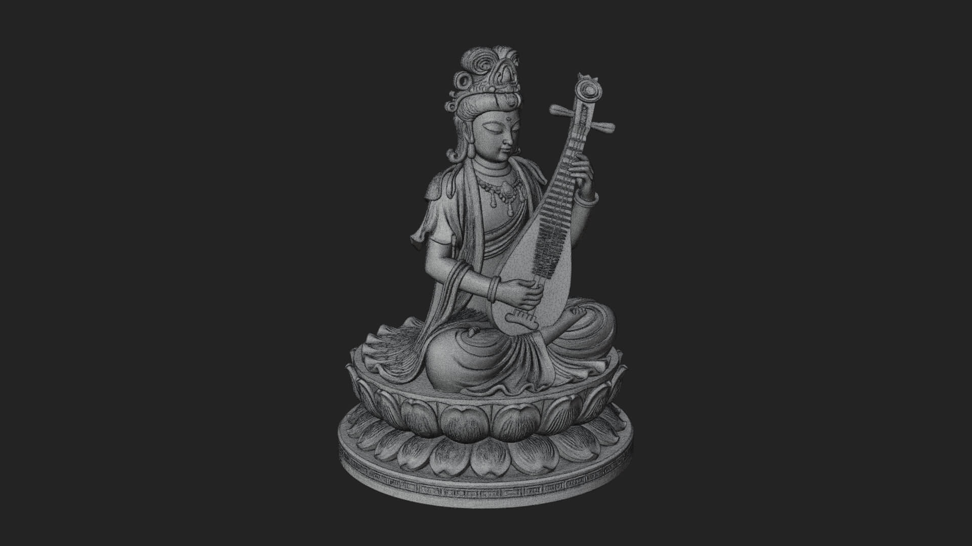Guanyin with Lute Statue Design 5 3D Print Model 3D Model