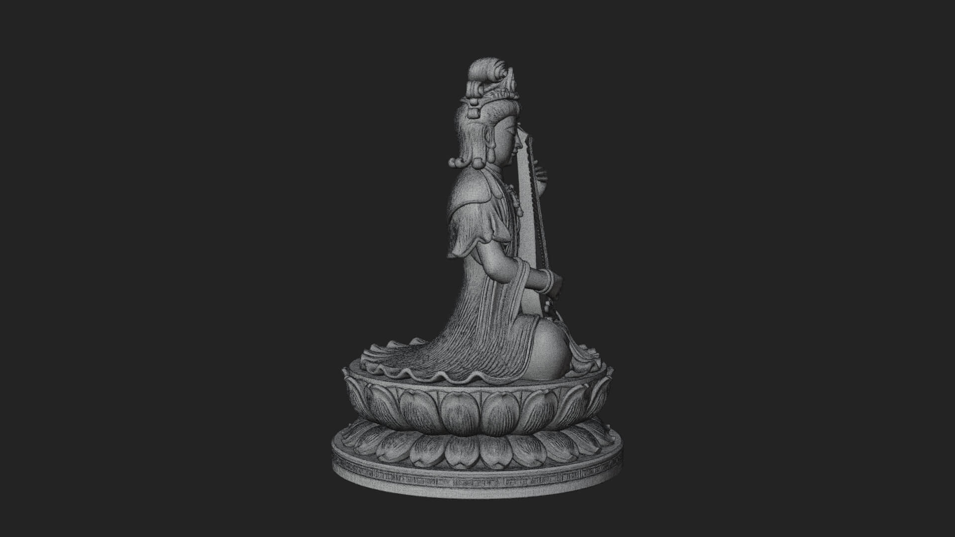 Guanyin with Lute Statue Design 5 3D Print Model 3D Model