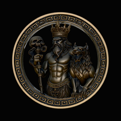 Hades and Cerberus Relief Medallion Pendant Design 2 3D P