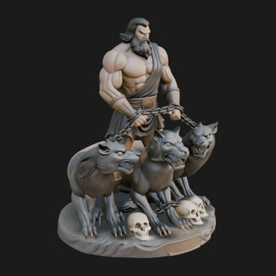 Hades with Cerberus Statue Design 1 3D Print Model