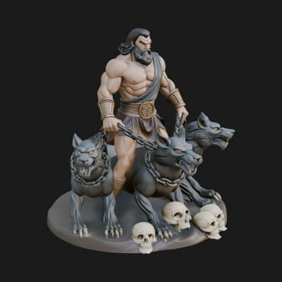 Hades with Cerberus Statue Design 2 3D Print Model