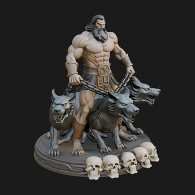 Hades with Cerberus Statue Design 3 3D Print Model