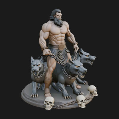 Hades With Cerberus Statue Design 4 3D Print Model