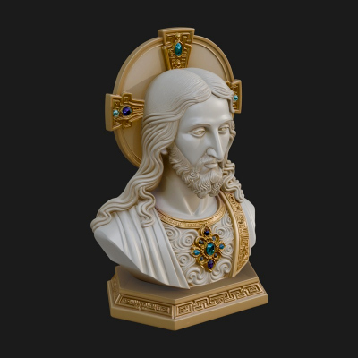 Haloed Christ Bust Statue Design 3 3D Print Model 3D Model