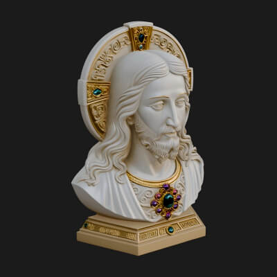 Haloed Christ Bust Statue Design 4 3D Print Model 3D Model