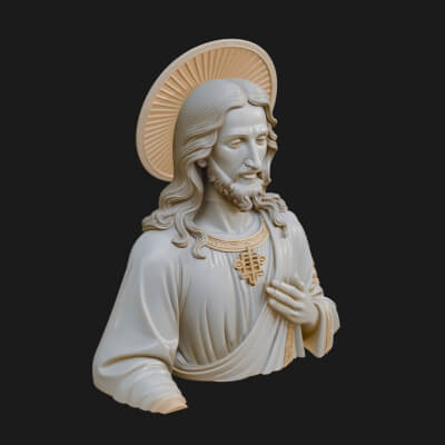 Haloed Christ Relief Bust Statue Design 1 3D Print Model