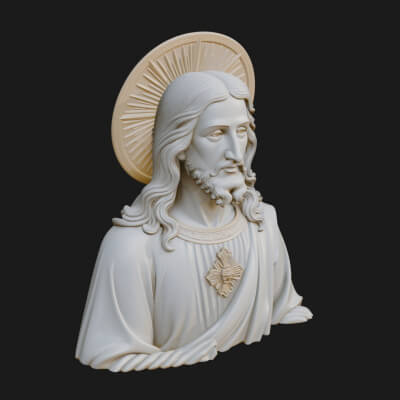 Haloed Christ Relief Bust Statue Design 3 3D Print Model