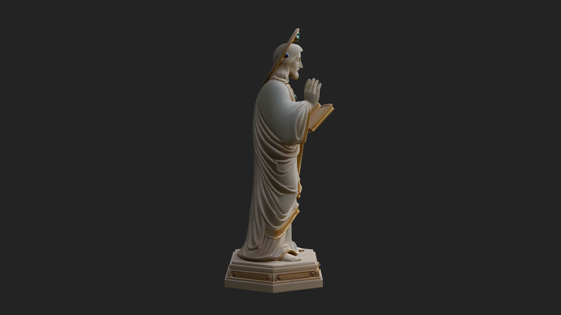 Haloed Saint with Book Statue Design 1 3D Print Model 3D Model