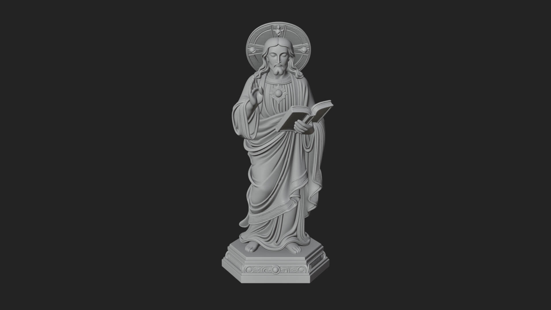 Haloed Saint with Book Statue Design 1 3D Print Model 3D Model